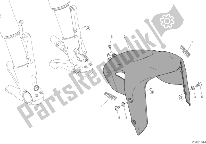 All parts for the Front Mudguard of the Ducati Diavel 1260 USA 2019